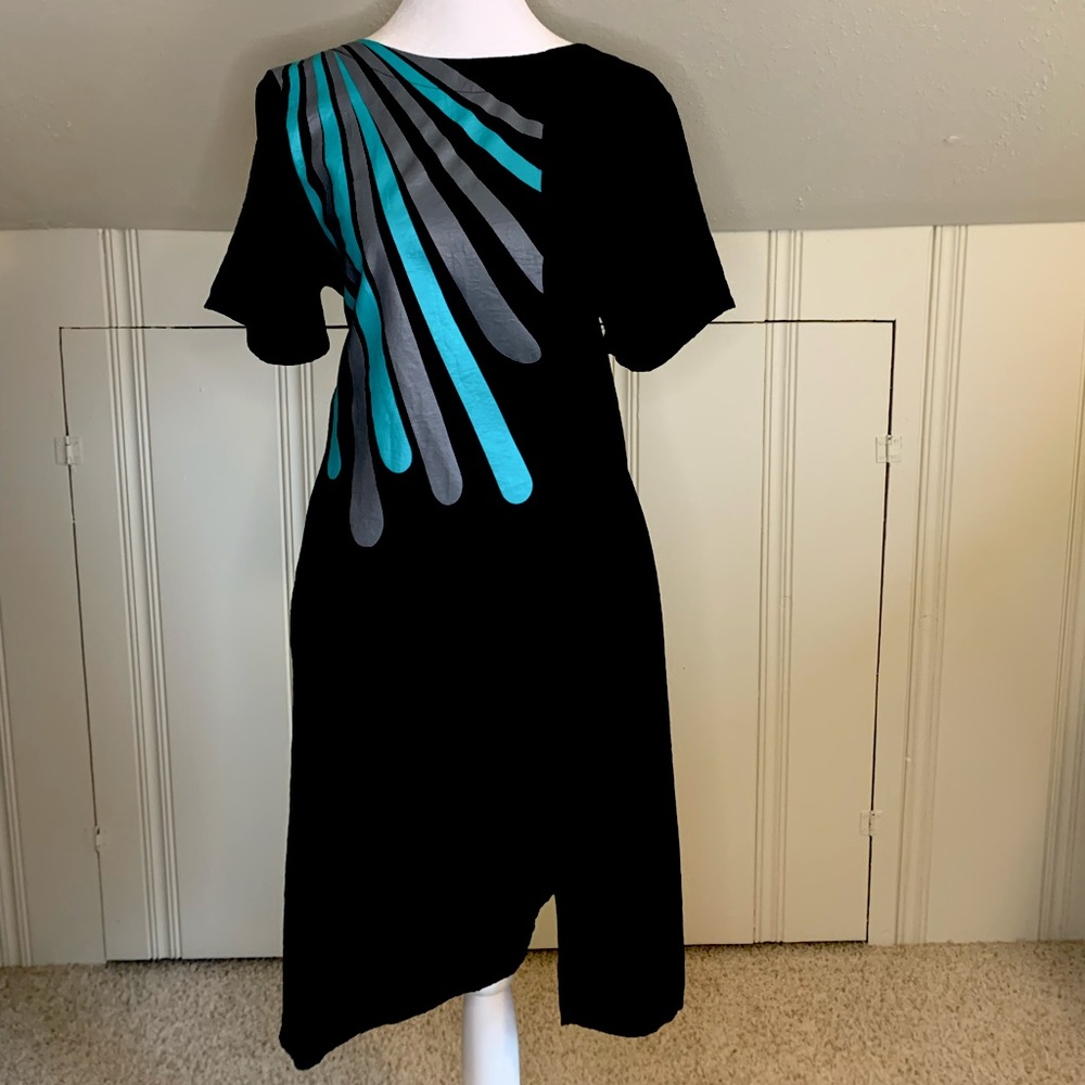 Asymmetrical Black, Turquoise & Grey Dress